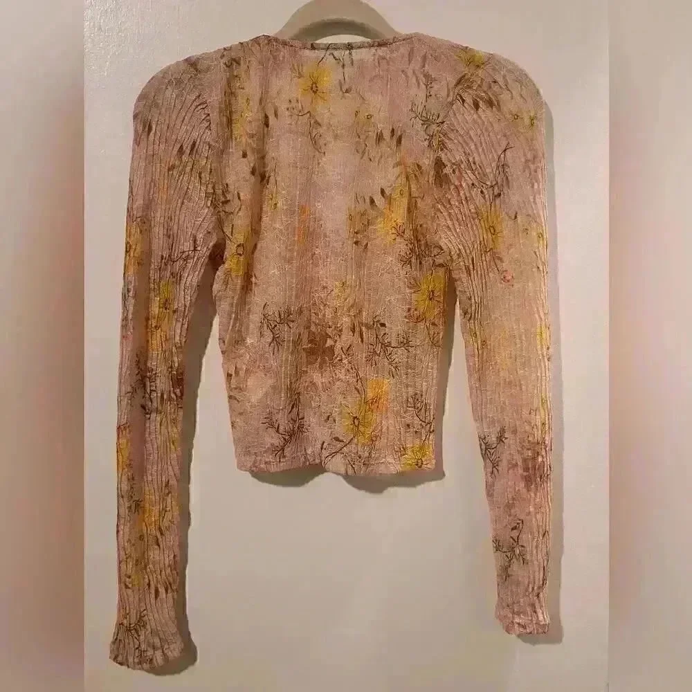 Free People Angelina Floral Sheer Long Sleeve Button Up Top Size Small